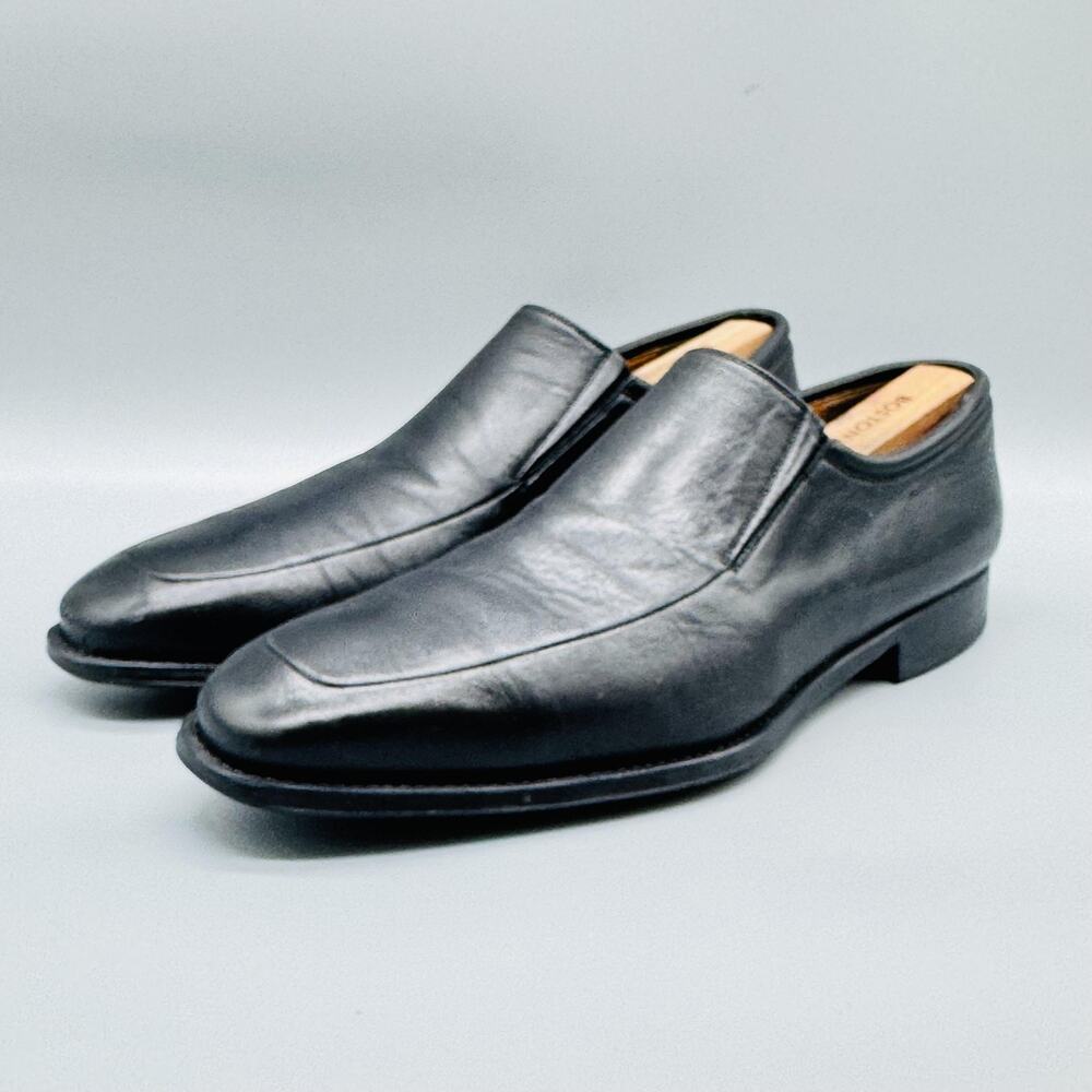 Magnanni Shoes Mens 10.5 Black Leather Slip On Loafers Dress Apron Toe Classic - Picture 3 of 10